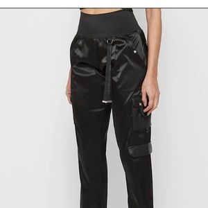 MANIERE DE VOIR HIGH WAISTED SATIN CARGO TROUSERS